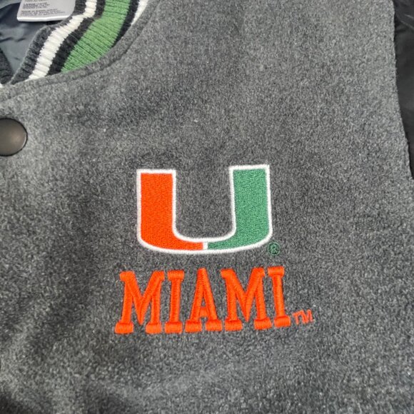 Miami Hurricanes Varsity Jacket Womens Large Gen2 Gray Black Quilted Snap Button - Picture 10 of 11